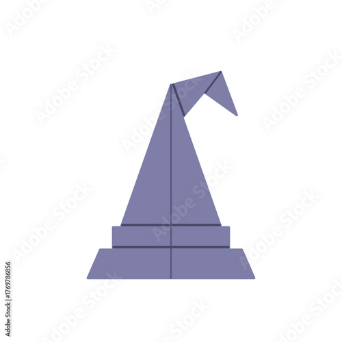 Origami wizard or witch hat. Colorful geometric icon. Perfect for Halloween or fantasy-themed decorations. Flat vector illustration isolated on white background.
