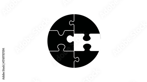 Black and white puzzle pieces forming a circular shape with a gap