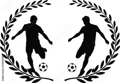 soccer, players, silhouette, laurel, wreath, victory, achievement, sport, competition, teamwork, cartoon