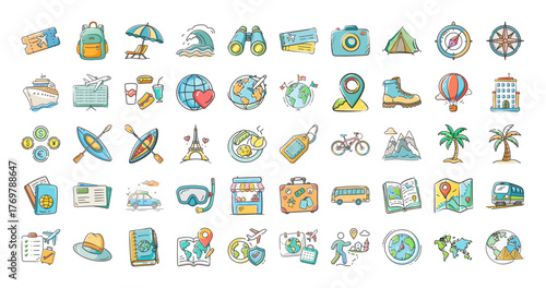Travel icons pack for vector graphics scalable illustration eps icon set