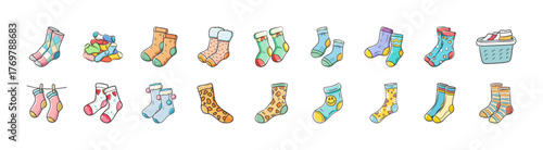 Collection of argyle patterned socks and boot socks vector illustration