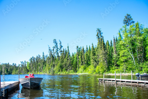 Boats down at the dock on Granite Hill Lake Ontario Canada
