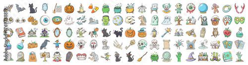 Collection of diverse halloween themed vector icons and illustrations