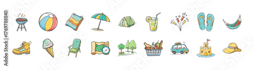 Collection of vector illustrations showcasing barbeque grilling and related food items