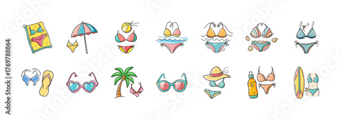 Scalable vector beach towel and bikini illustrations for summer designs