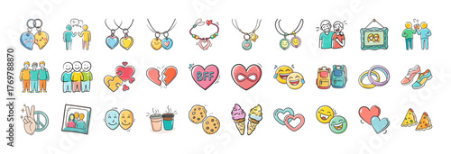 Vector graphics of best friend keychains icons for gifts and friendship symbols