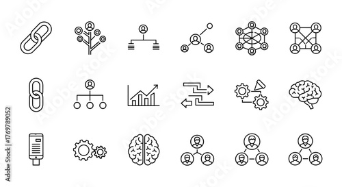 A curated collection of 15 essential business and technology line icons, featuring editable strokes and a clean white background, perfect for infographics, articles, books, flyers, and banners