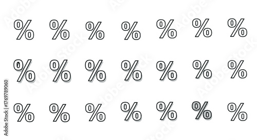 A visually striking collection of percentage symbols, rendered with a vivid, editable stroke, perfect for conveying concepts of sales, discounts, and financial data in infographics, articles, books