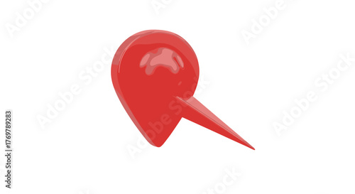 A vibrant, 3D rendered red map pin or location marker with a glossy finish, isolated on a solid black background, symbolizing navigation, destination, and pinpoint accuracy in digital mapping and