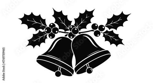 Festive Christmas bells adorned with holly and berries, a classic holiday symbol.