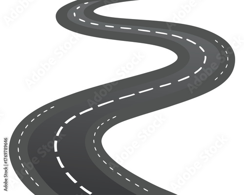 Curved Street or Highway Vector with White Painted Lines