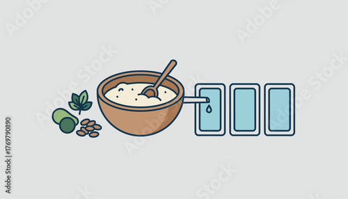 A homemade soapmaking process taking place in a kitchen with natural ingredients and molds lined up.