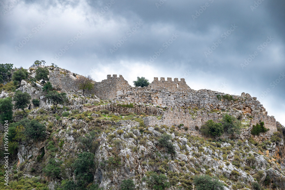 Fototapeta premium Kaunos (Carian: Kbid Lycian: Xbide Ancient Greek: Καῦνος; Latin: Caunus) ancient city was a city of ancient Caria and in Anatolia, a few kilometres west of the modern town of Dalyan. Amphitheatre area