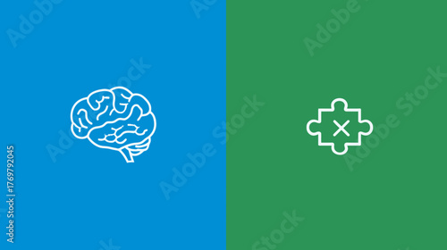 A split-screen concept with a brain icon on blue and a wrong puzzle piece on green