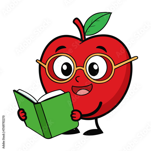 apple reading a book with glasses