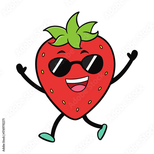 strawberry wearing sunglasses and dancing