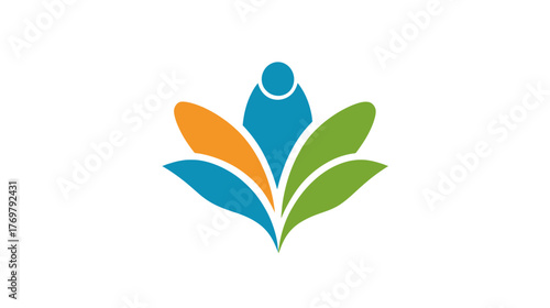 Abstract stylized human figure with colorful petals