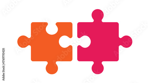 A minimalist graphic of two colorful puzzle pieces fitting together perfectly