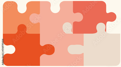 An abstract illustration of interconnected puzzle pieces in warm, coral tones