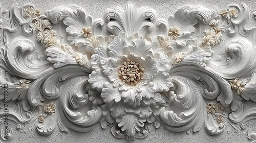 Fototapeta Naklejka Na Ścianę i Meble -  3d floral embossed decorative wall background high resolution picture