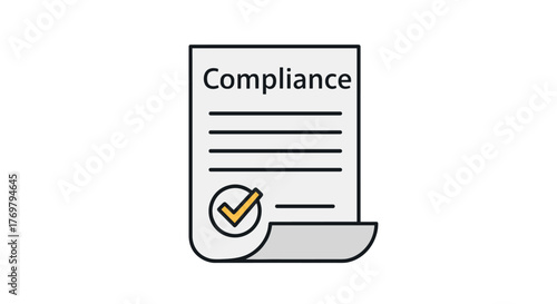 A stylized vector illustration representing business ethics and compliance, featuring a document with the word "Compliance" clearly printed, accompanied by lines for text and a prominent checkmark