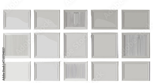 Classic wall panel arrangement with moldings, featuring vertical fluted sections and rectangular frames on a white background, evoking elegant interior design elements and architectural details.