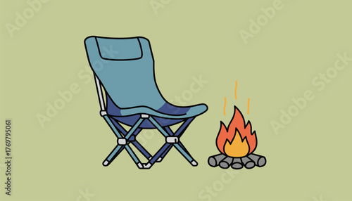 A lightweight foldable camping chair nestled beside a crackling campfire designed for ergonomic support and easy storage.