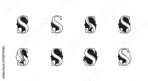 Elegant Monogram Letter S Logo Design Featuring a Woman's Silhouette, a Sophisticated Symbol for Beauty and Femininity, Presented as a Vector Cartoon Illustration with a Clean White Background, Ideal