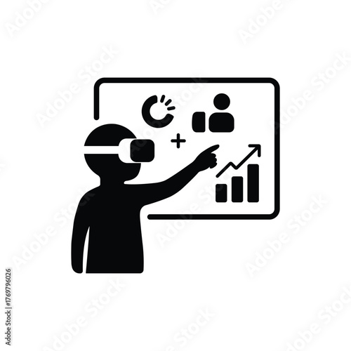 VR Data Presentation Silhouette. Business Growth and Analytics Visualization Concept