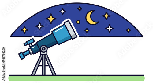 Explore the universe with telescope vector illustration for astronomy stargazing and space observation night sky