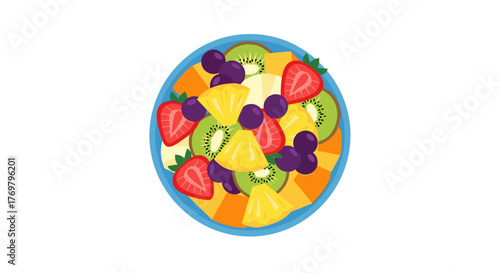 Delicious fruit salad recipe with fresh strawberries kiwi pineapple and grapes for healthy eating diet