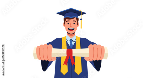 Graduation ceremony graduate holding diploma university college degree achievement success education student