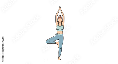 Illustration of woman in tree pose yoga asana vrksasana for wellness and balance physical fitness exercise