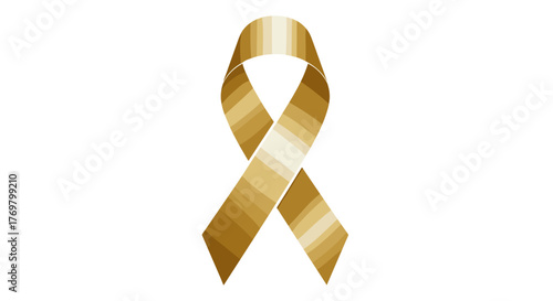 A lustrous, metallic gold awareness ribbon, symbolizing support and fundraising for children's cancer and other important causes, presented on a stark black background for maximum impact and