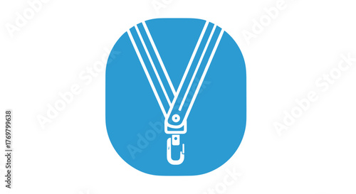 A simple, modern, and minimalist vector icon representing a lanyard with a carabiner clip, perfect for logos, web, and app designs, symbolizing security, access, or identification in a clean, graphic