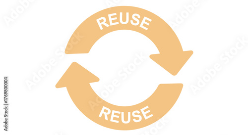 Circular economy concept with two arrows forming a circle and the word REUSE written on each arrow, symbolizing sustainability, recycling, and resource management. This graphic represents the