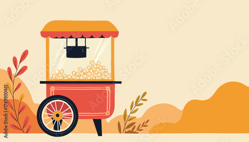 Retro popcorn machine illustration on beige background