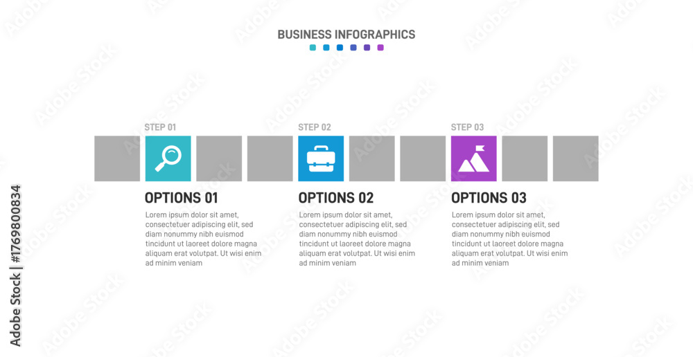 Fototapeta premium Progress bar featuring 3 arrow-shaped elements, symbolizing the three stages of business strategy and progression. Clean timeline infographic design template. Vector for mobile presentation.
