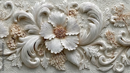Decorative embossed white flower seamless artwork high resolution picture