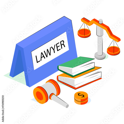 Conceptual isometric design illustration of law books