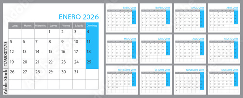 2026 year, month  template. Week starts on Monday. Business personal page. Modern simple background. Vector illustration
