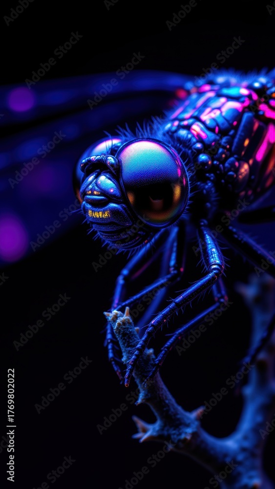 Fototapeta premium Vibrant Macro Dragonfly with Colorful Details