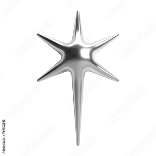 3d chrome y2k star with sharp metallic spikes and glossy reflective surface