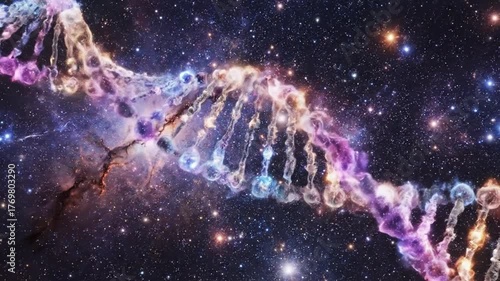 Abstract dna helix and cosmos background biological science and universe concept image