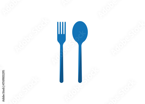 Blue Fork and Spoon Culinary Illustration for Food Service or Restaurant Design