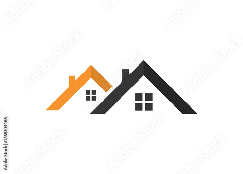 Real Estate Houses Logo Design with Overlapping Roofs for Property Agency