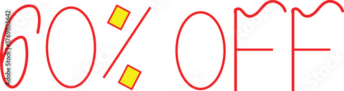 Sixty percent off sale announcement with decorative elements and bright colors.