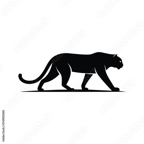 Silhouette of a black panther walking with its tail extended