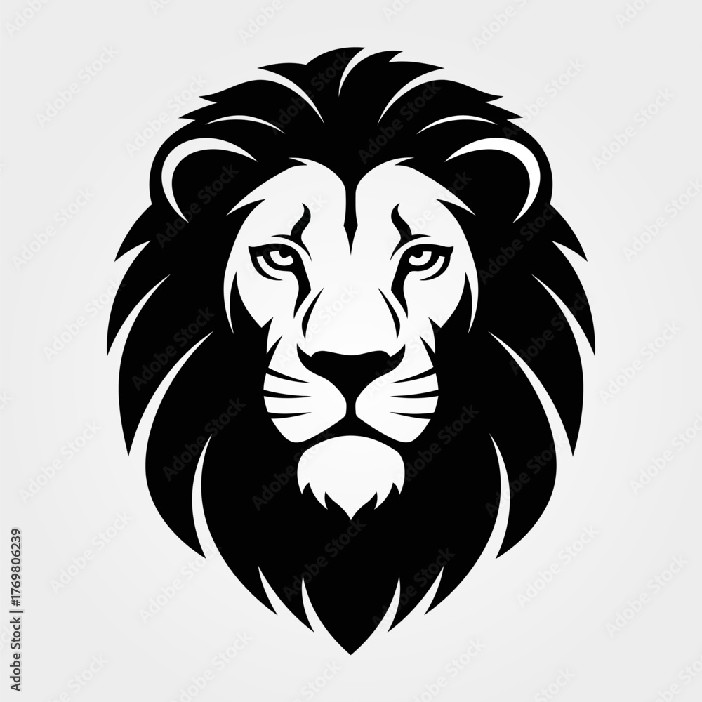 Fototapeta premium Majestic lion head vector art in black and white.