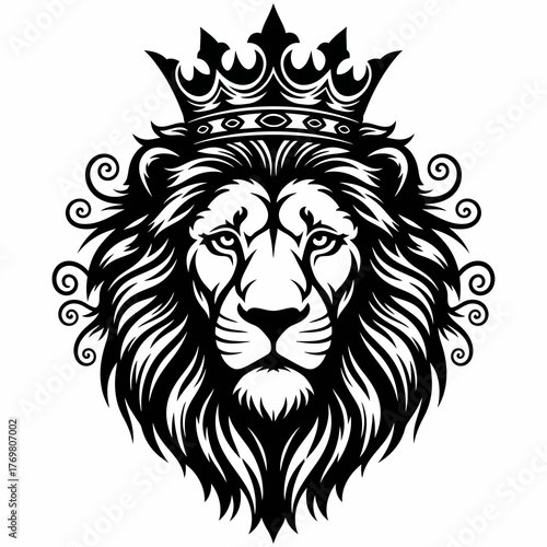 Majestic Lion Head with Crown - A Symbol of Royalty and Power.
